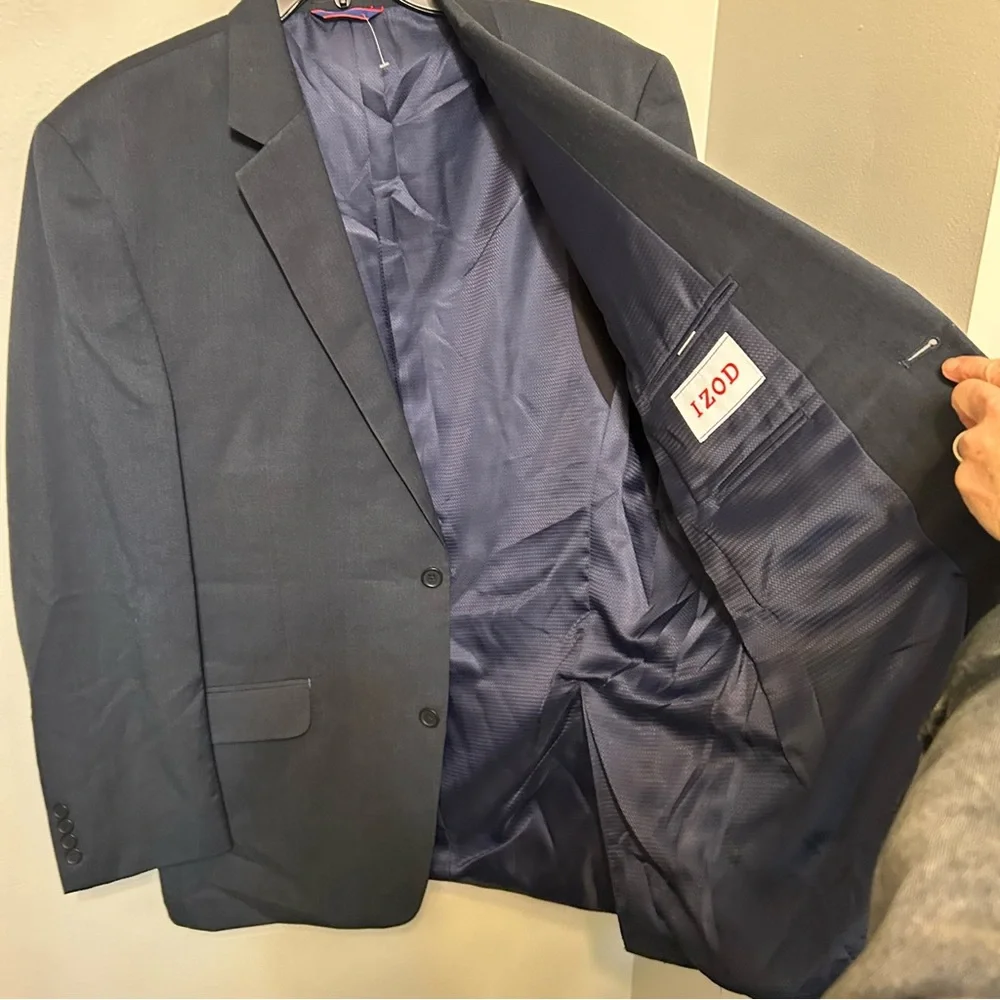 IZOD Men's Blue Classic-Fit‎ Stretch Blazer Sport Suit Coat Jacket Size 46L